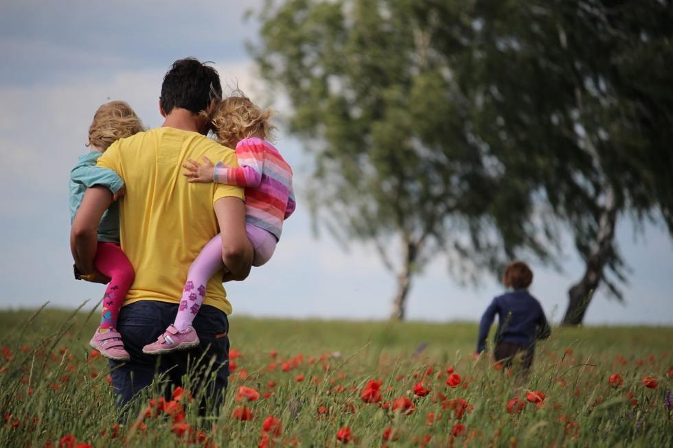 Dad Holding Kids In Field