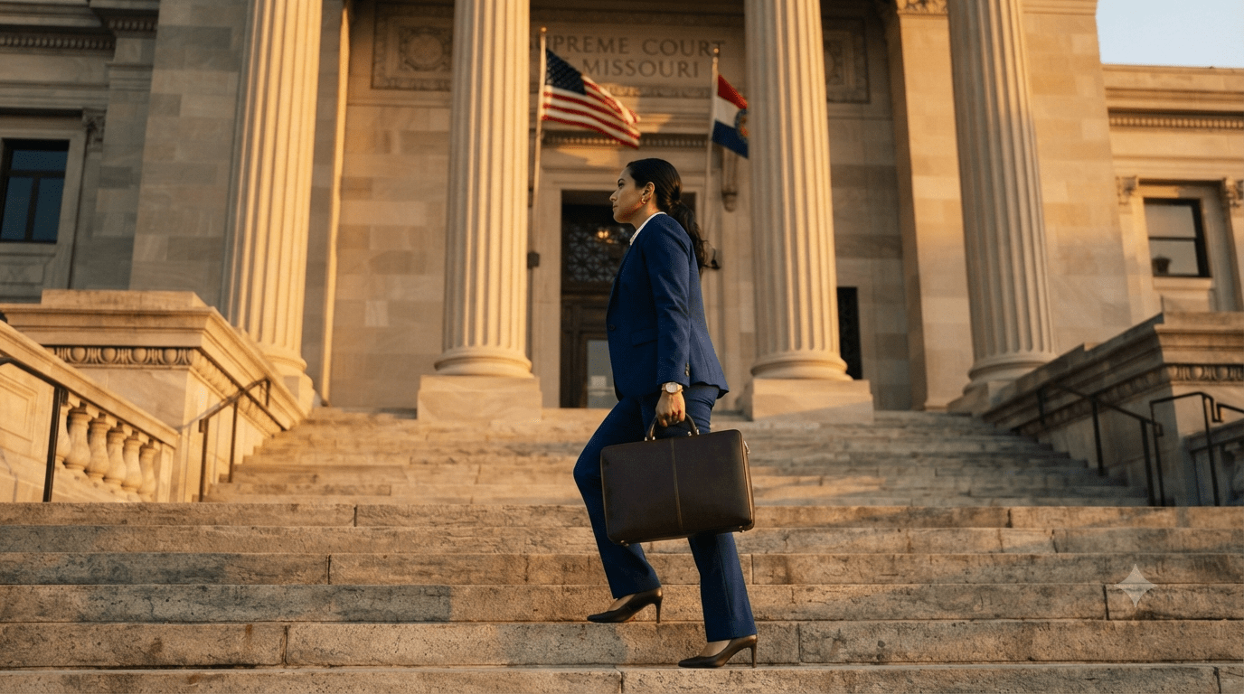 Defense attorney entering a Missouri courthouse, representing domestic violence defense from a Cass County Legal criminal defense lawyer Contempt Proceedings