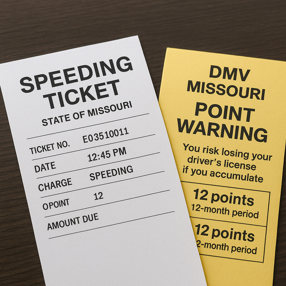 Missouri DMV point warning over a speeding ticket citation