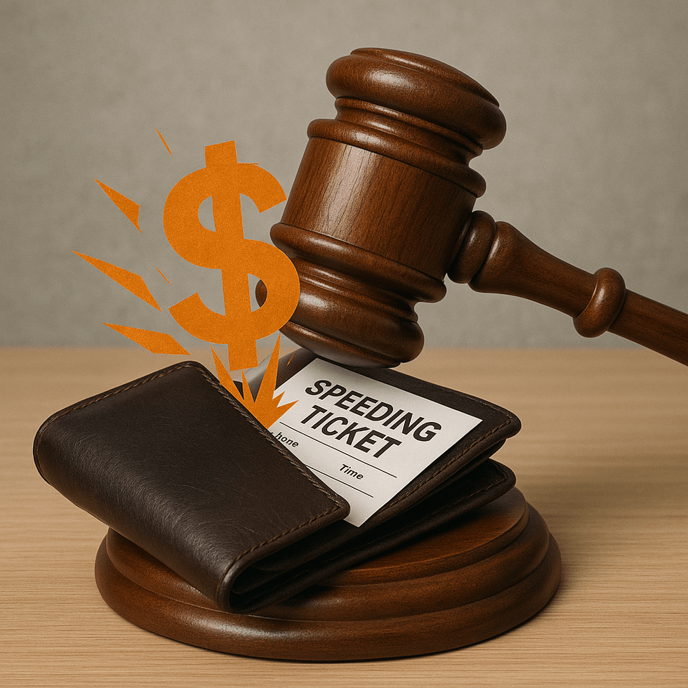 Gavel smashing a wallet with a dollar sign bursting out